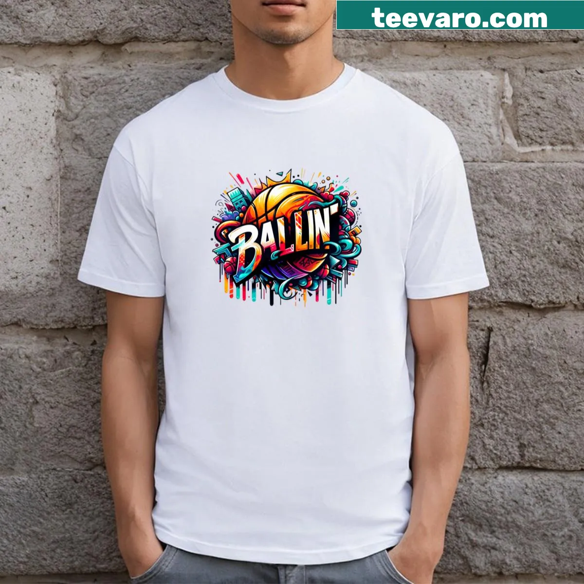 Bold T-shirt featuring the word 'Ballin'. — on a men's t-shirt