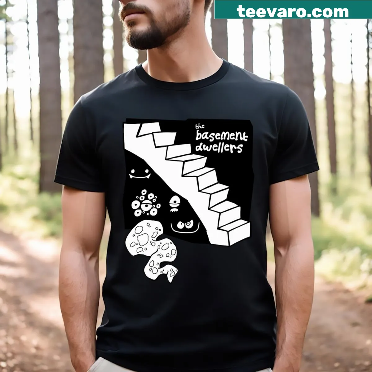 Basement Dwellers rock band T-shirt with bold typography — on a men's t-shirt