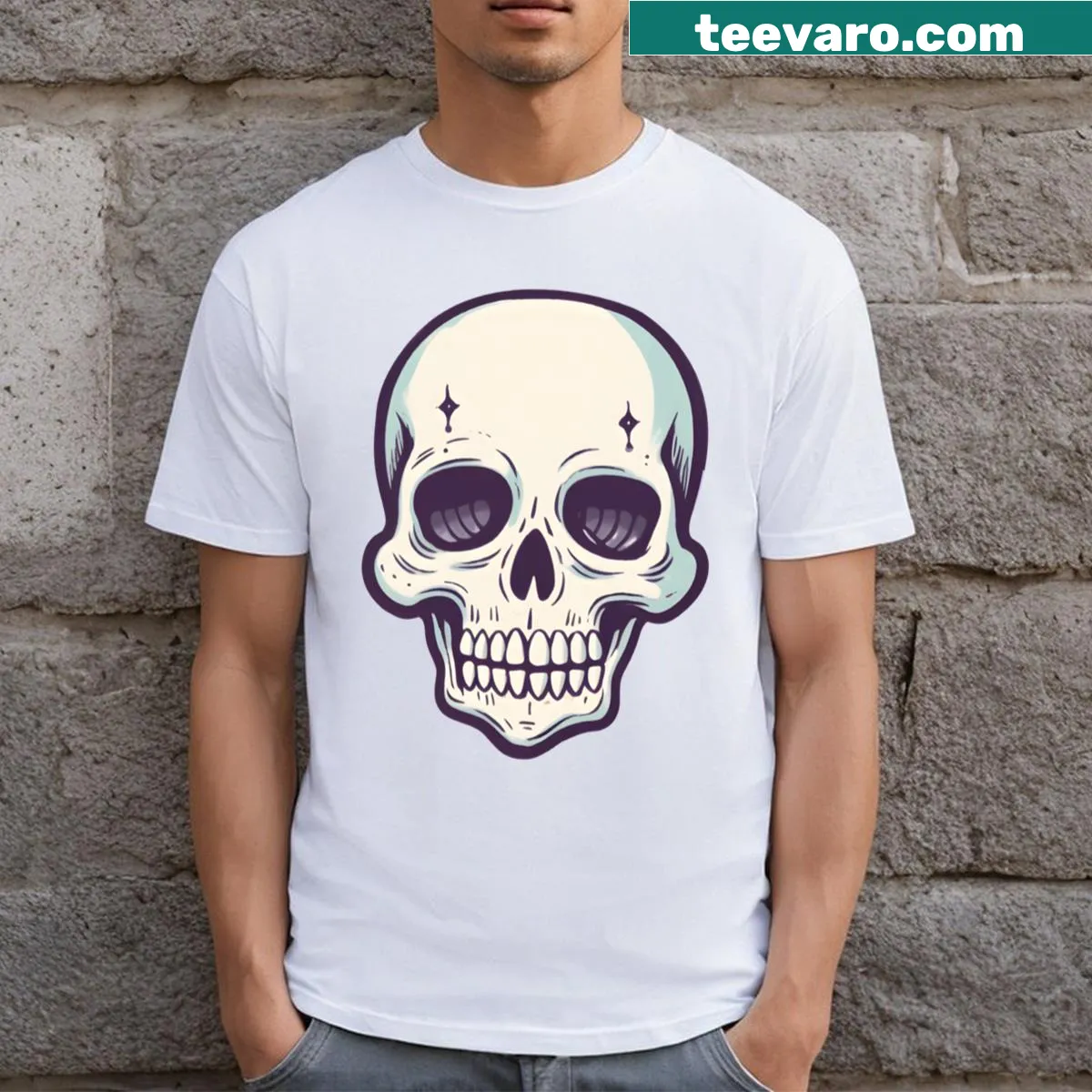 Classic skull design for Halloween on a vintage T-shirt — on a men's t-shirt