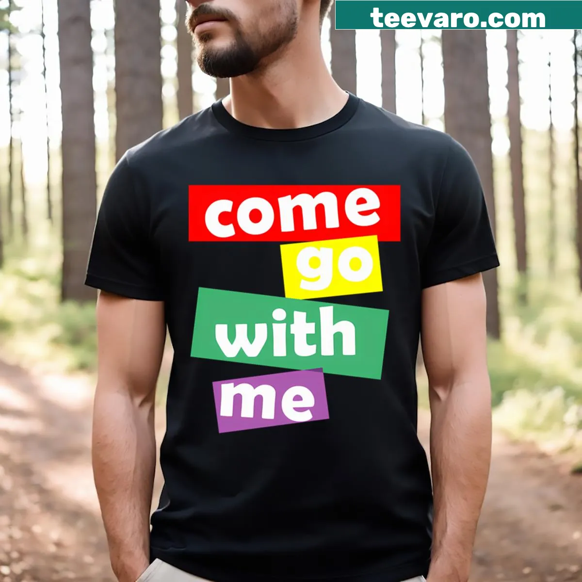 Retro-style Come Go Rock t-shirt with energetic typography — on a men's t-shirt