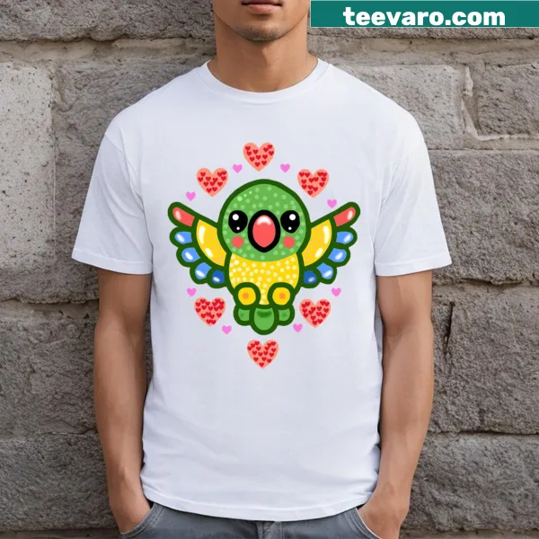 Kawaii cartoon parrot illustration on t-shirt