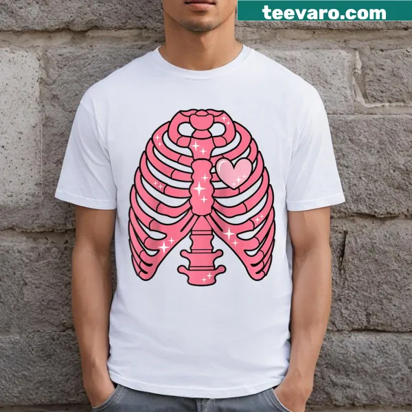 Cute pink rib cage graphic on Halloween kids t-shirt