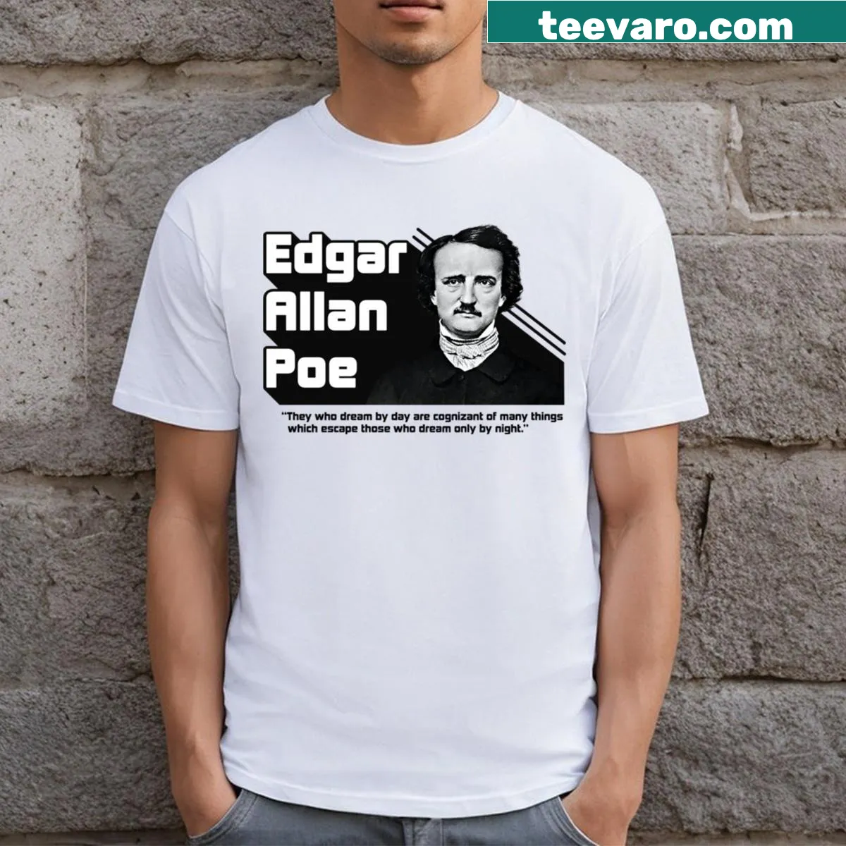 Edgar Allan Poe quote graphic T-shirt — on a men's t-shirt