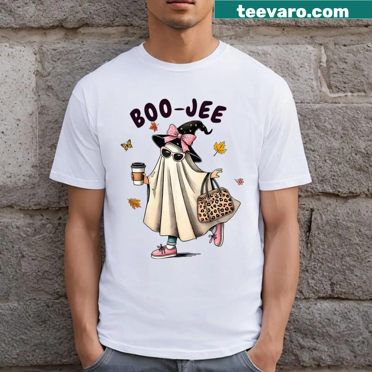 Cartoon ghost design with humorous text for Halloween — on a men's t-shirt
