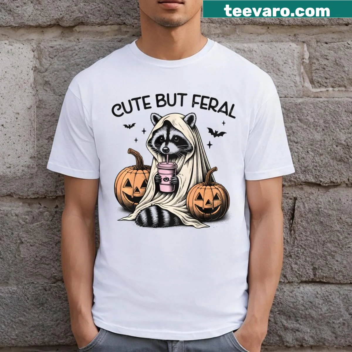 Humorous Halloween themed t-shirt with playful scary phrases. — on a men's t-shirt