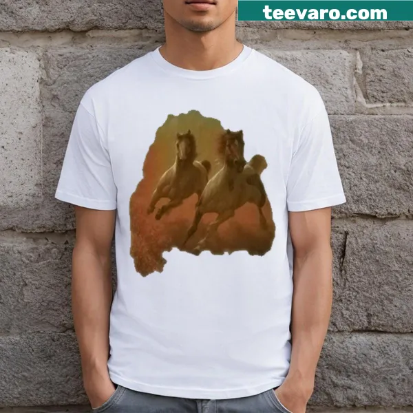 Illustration of galloping horses on a T-shirt celebrating equestrian beauty