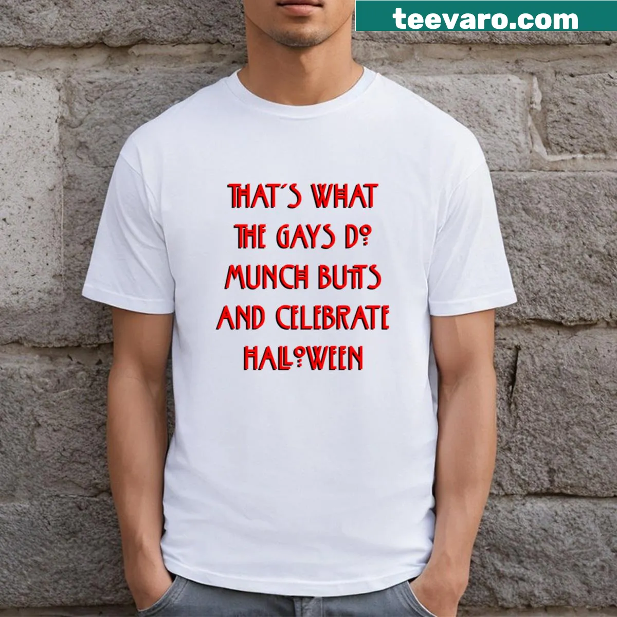 Funny Halloween tee with a playful phrase for LGBTQ+ — on a men's t-shirt