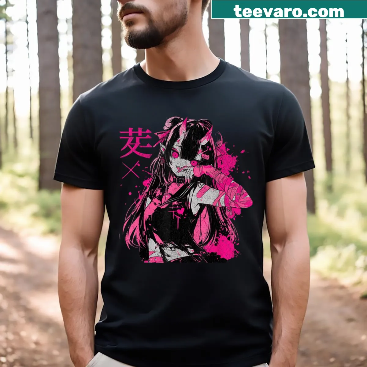Gothic anime girl t-shirt with horror-themed graphic — on a men's t-shirt