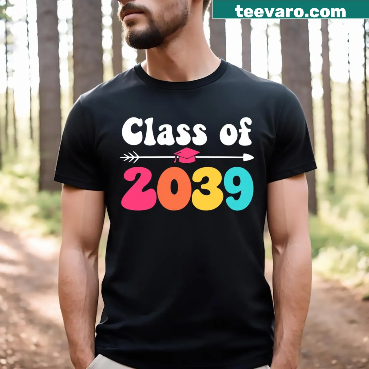 Graduation T-shirt for Class of 2039 with groovy text — on a men's t-shirt