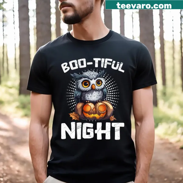 Cute Halloween t-shirt for kids with an owl and 'Boo-tiful Night' text