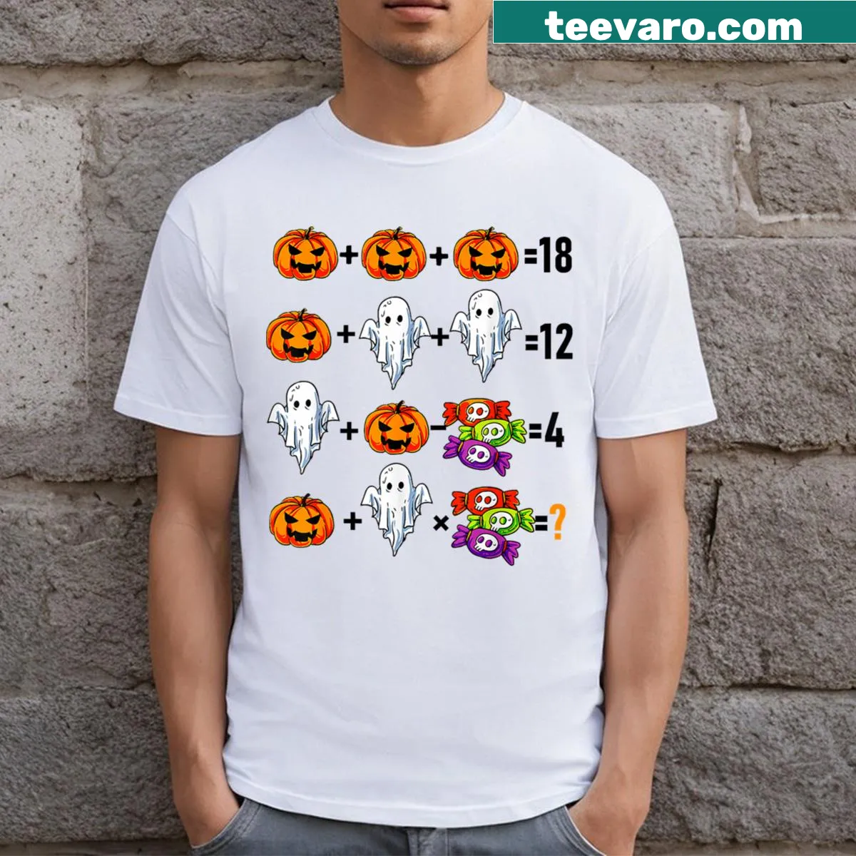 Math order of operations graphic on Halloween teacher t-shirt — on a men's t-shirt