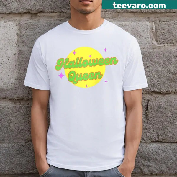 Funny Halloween Queen raglan tee with retro design.