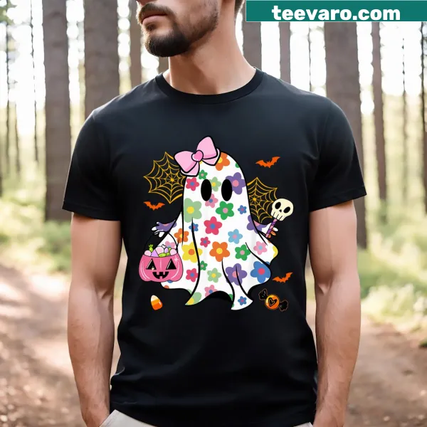 Vintage floral ghost t-shirt for kids celebrating Halloween