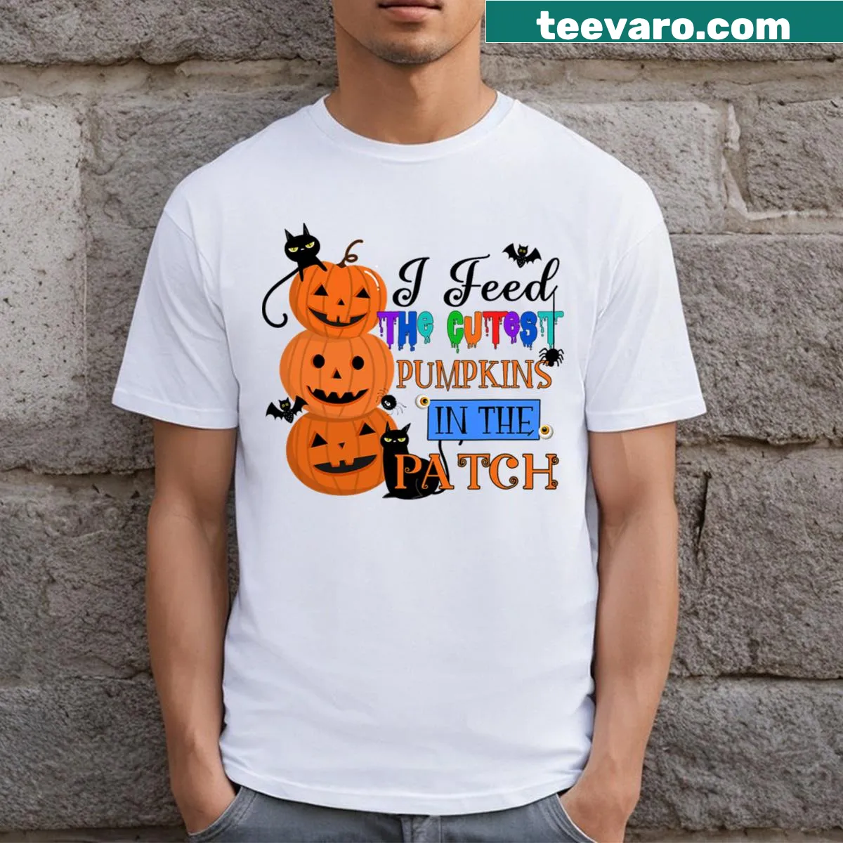 Funny cafeteria lunch lady t-shirt with Halloween theme — on a men's t-shirt