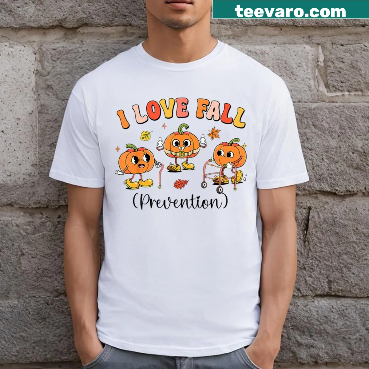 T-shirt with the phrase 'I Love Fall Prevention' in impactful typography — on a men's t-shirt