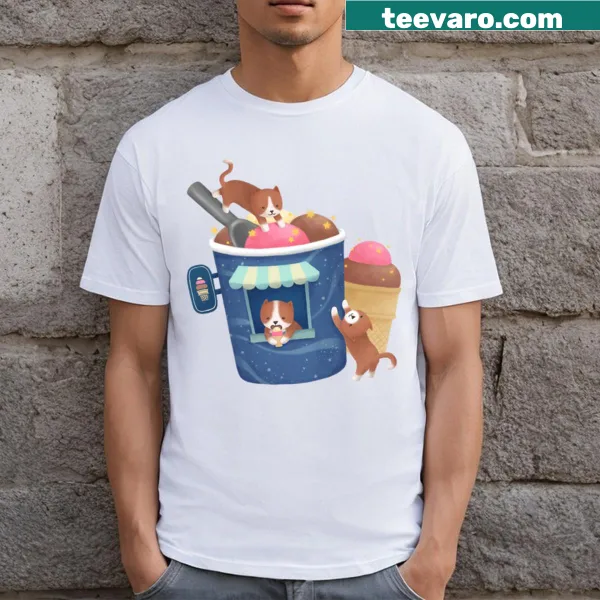 Illustration of cats with ice cream on a whimsical T-shirt