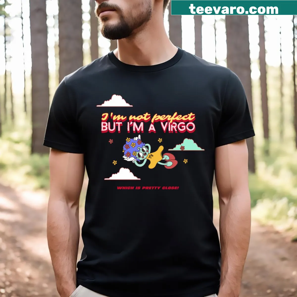 Funny Virgo astrology t-shirt with the text 'I'm Not Perfect But I'm A Virgo' — on a men's t-shirt