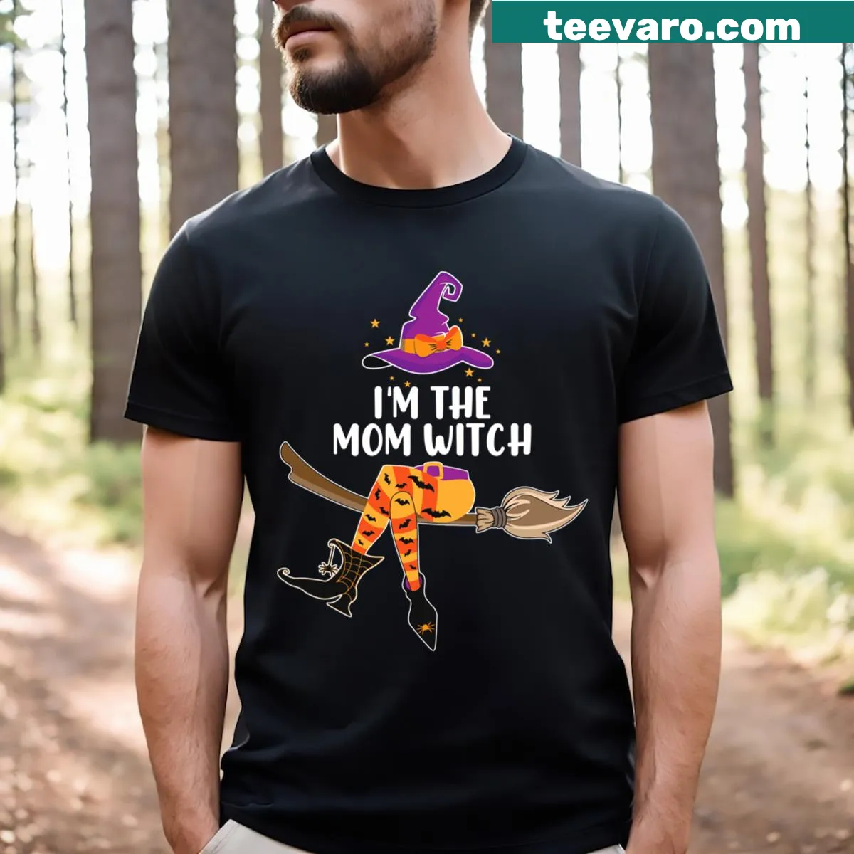 Funny t-shirt stating I'm the mom witch for Halloween — on a men's t-shirt