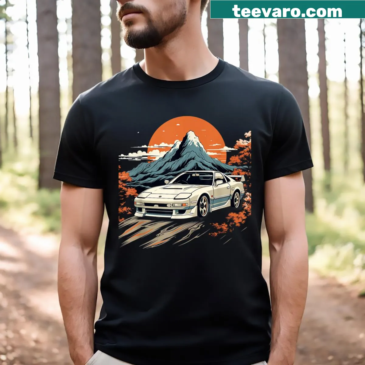 Illustration of a retro JDM car with racing and drifting elements — on a men's t-shirt