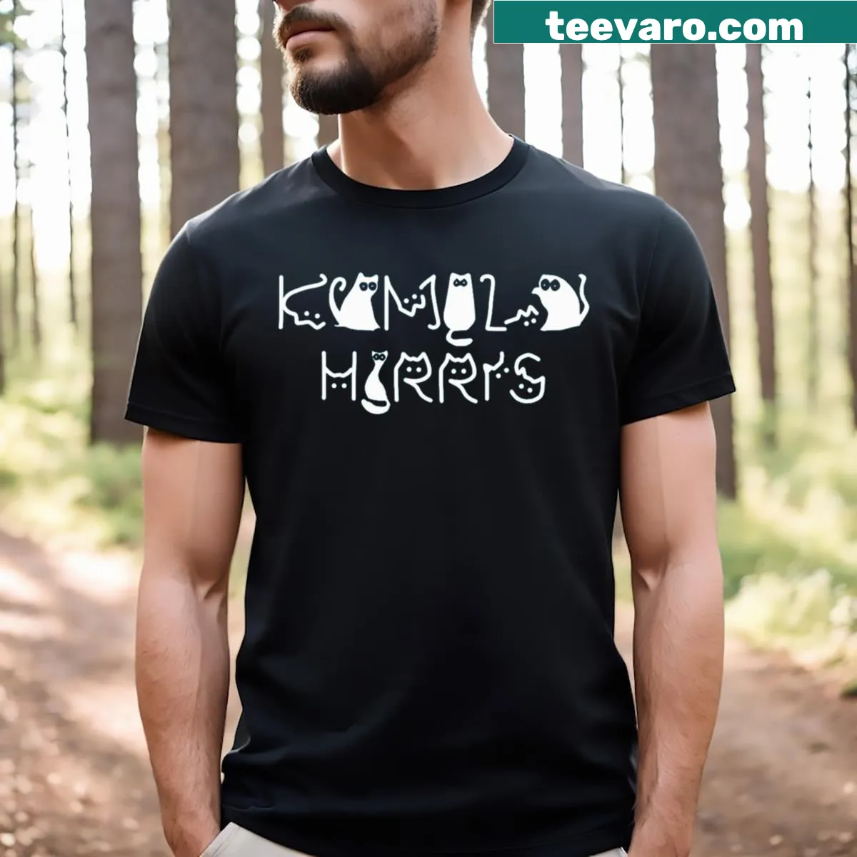 Playful typography T-shirt featuring positive cat lettering for 2024. — on a men's t-shirt
