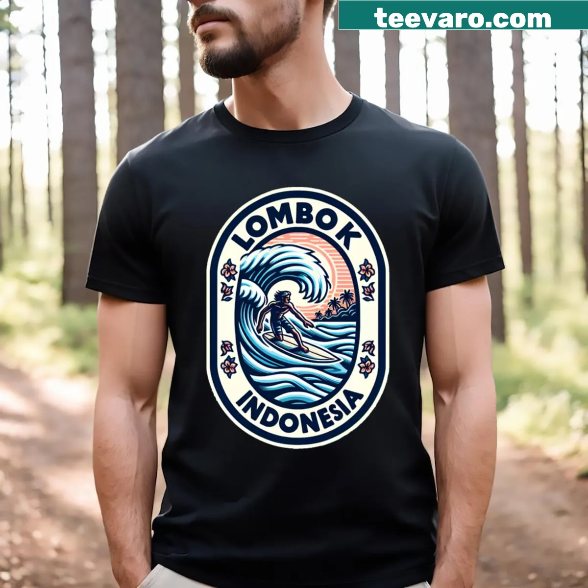 Artistic graphic t-shirt featuring Lombok, Indonesia — on a men's t-shirt