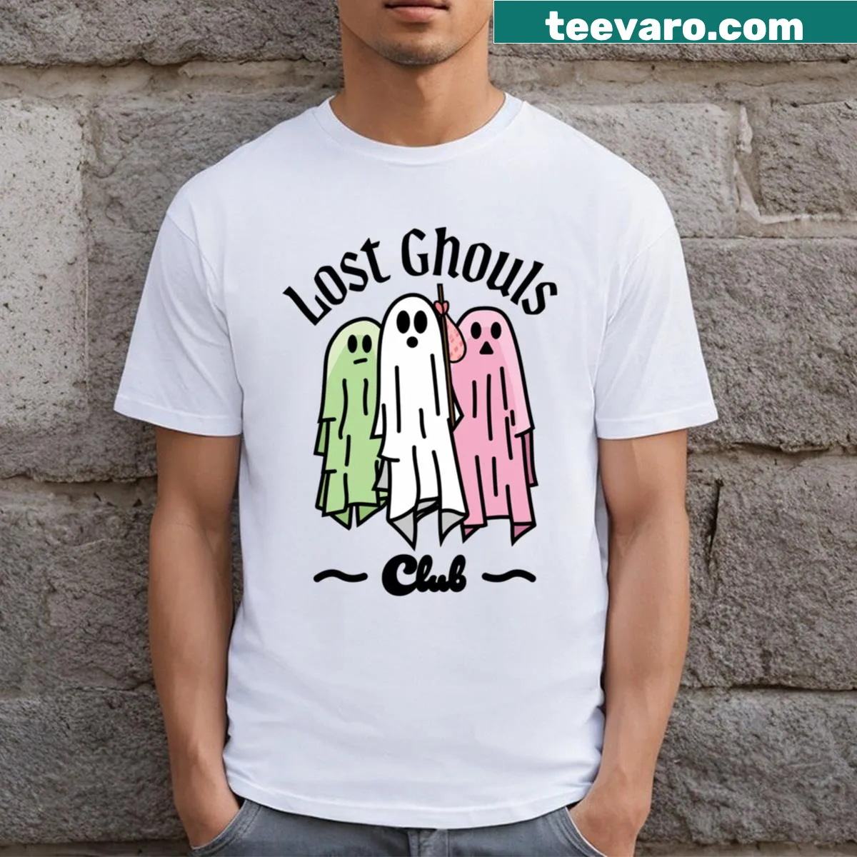Playful t-shirt featuring a design for the Lost Ghouls Club — on a men's t-shirt