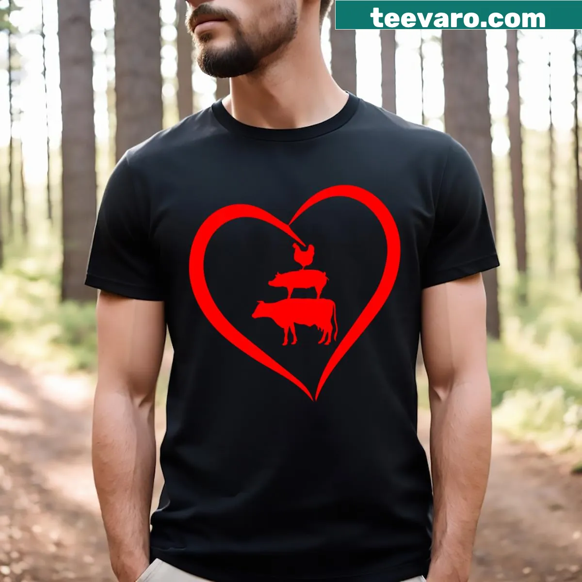 T-shirt featuring charming illustrations of farm animals — on a men's t-shirt