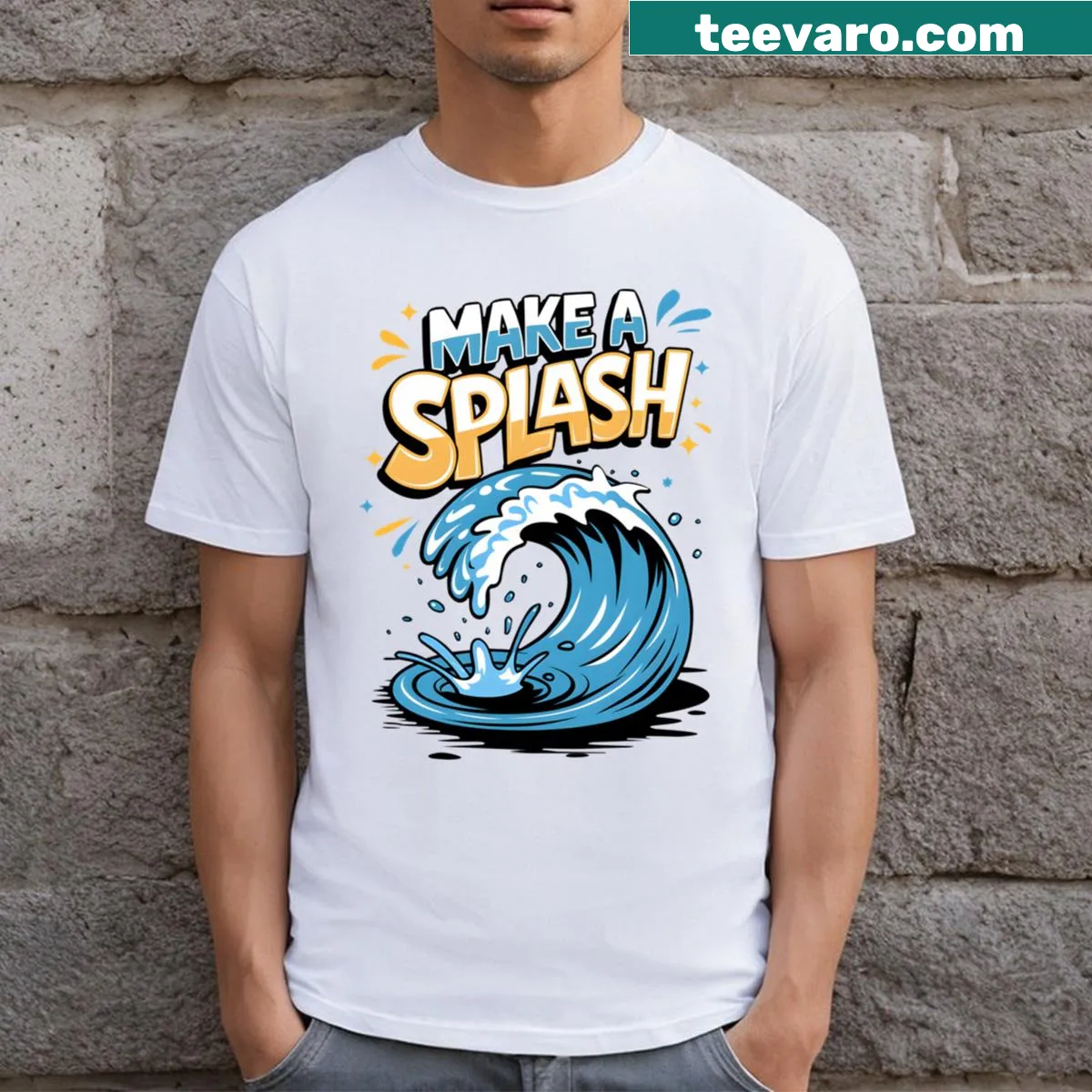 Energizing Make A Splash T-shirt with adventurous graphics — on a men's t-shirt