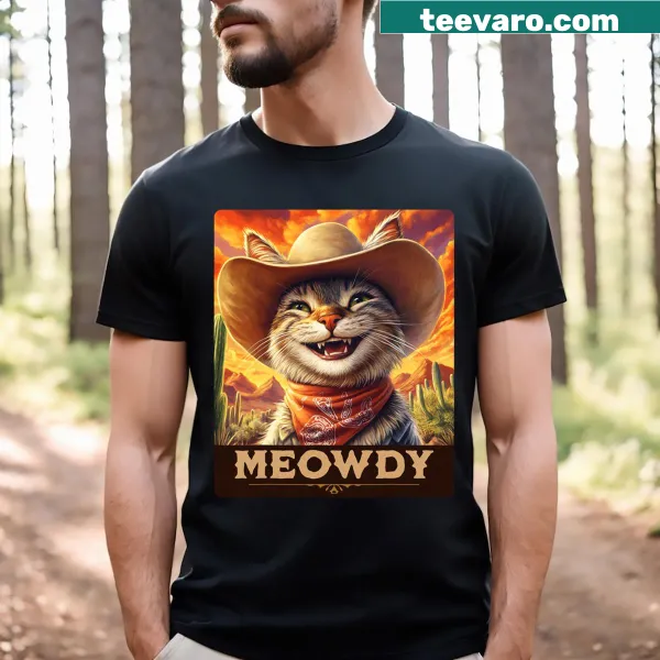 Cartoon cowboy cat graphic on a fun T-shirt