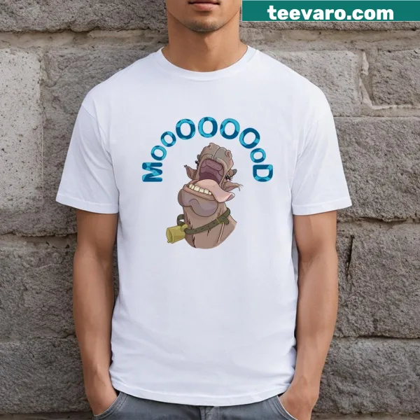 Funny cow graphic T-shirt representing different moods.