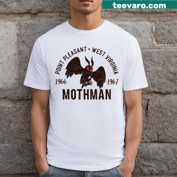 Illustration of the Mothman creature on a t-shirt