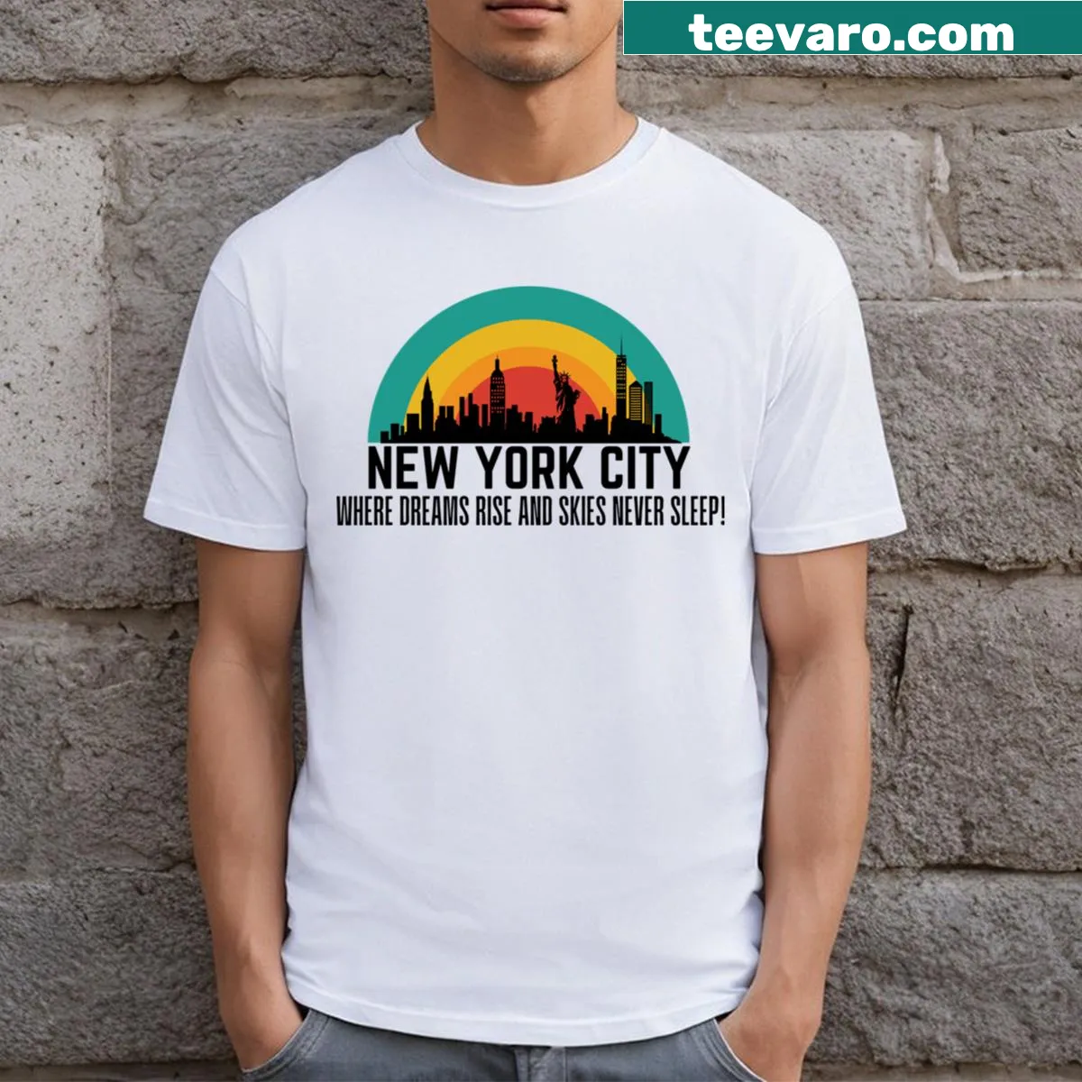 Typographic design celebrating New York City spirit. — on a men's t-shirt