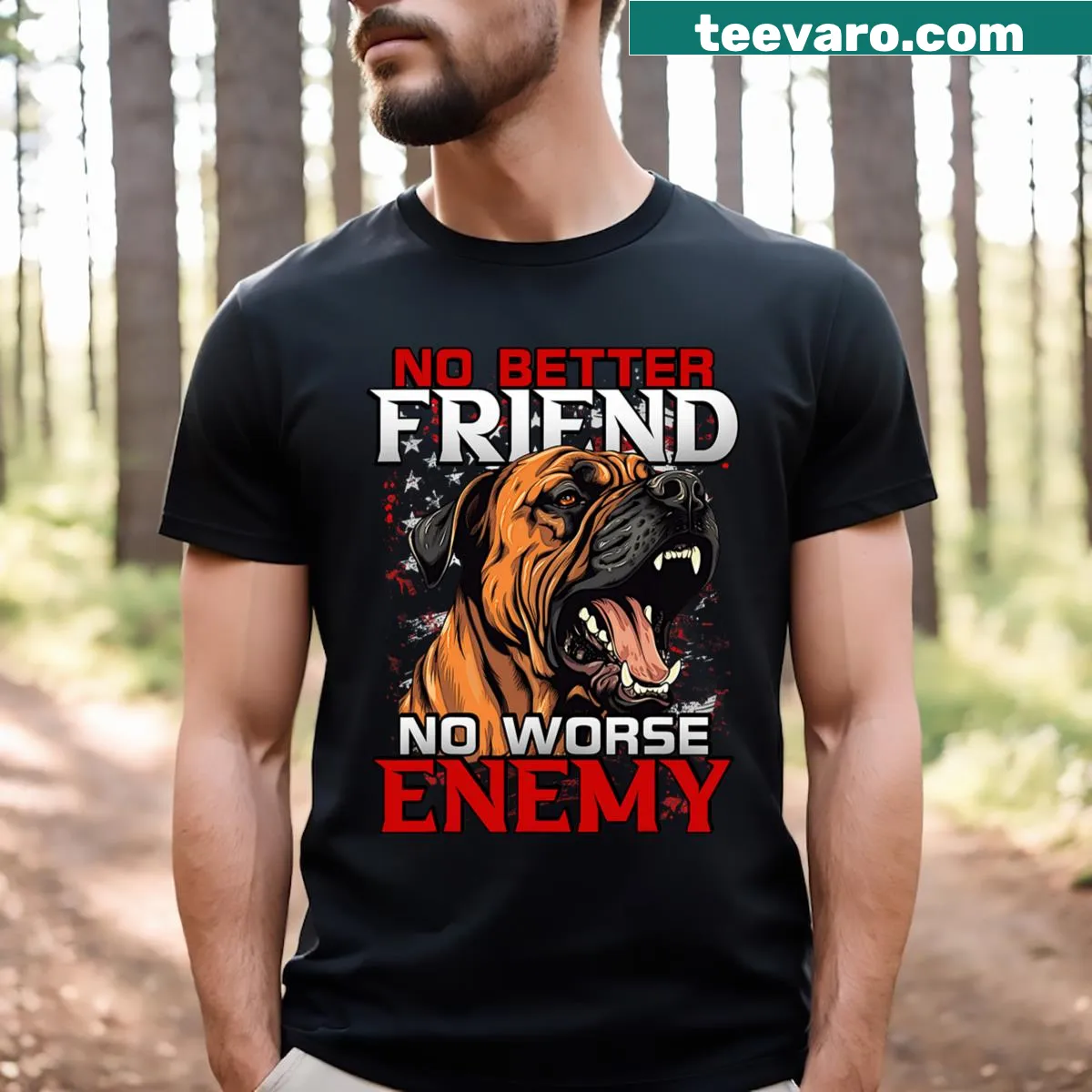 Illustration of a Mastiff with the text No Better Friend — on a men's t-shirt