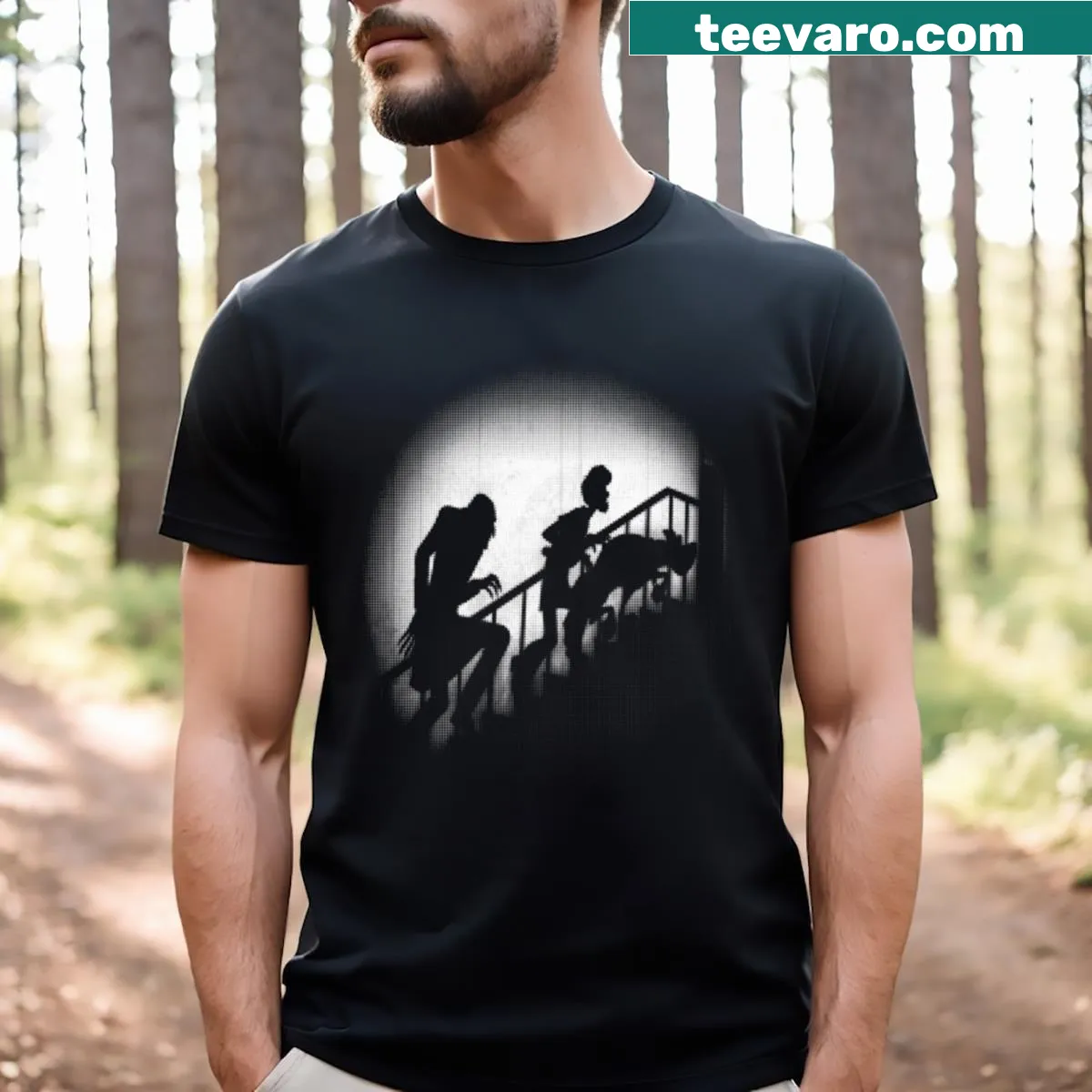Illustrated Nosferatu design on a Mystery Hunter t-shirt — on a men's t-shirt