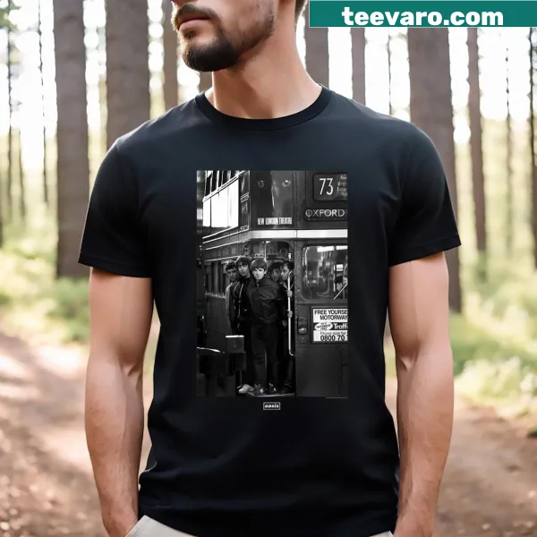 T-shirt featuring a photograph of a red London bus