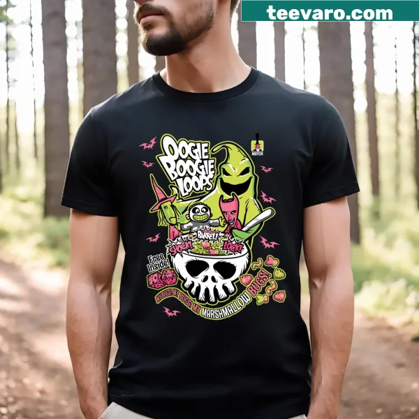 Whimsical Oogie Boogie character graphic T-shirt.