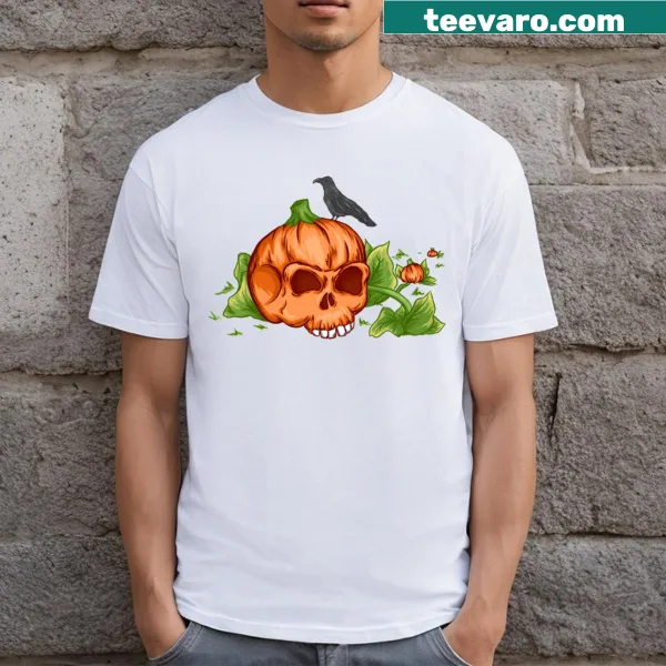Stylish pumpkin skull design for Halloween, edgy T-shirt