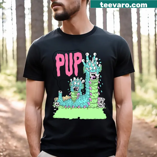 Illustration of a dog band on a music-themed t-shirt