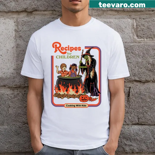 Typography shirt with 'Recipes For Children' text for young chefs.