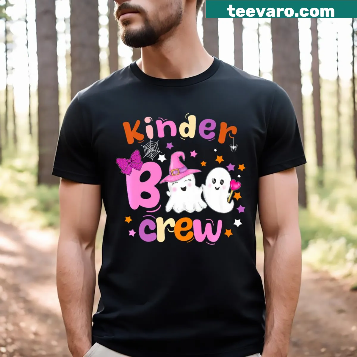 Cute Halloween T-shirt for kids with a Kinder Boo Crew design — on a men's t-shirt