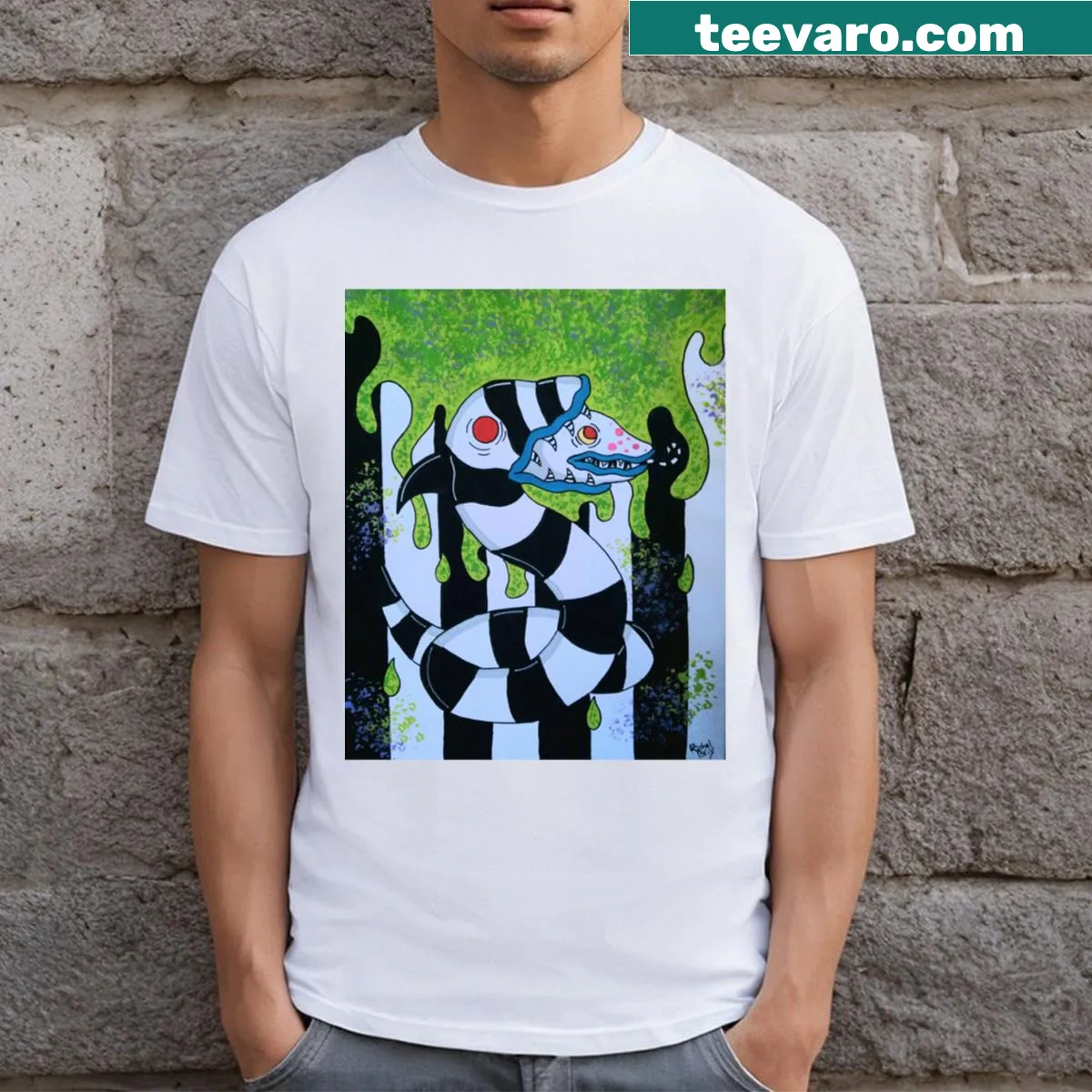 Vintage Sandworm T-shirt with a distressed design — on a men's t-shirt