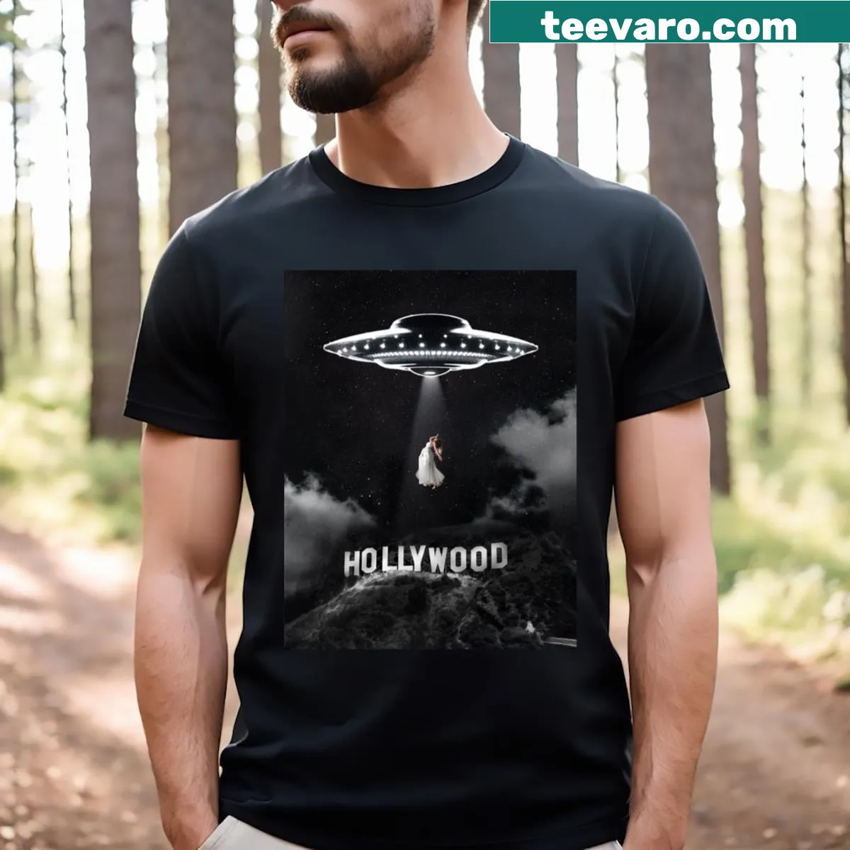 Graphic T-shirt blending sci-fi and musical themes — on a men's t-shirt