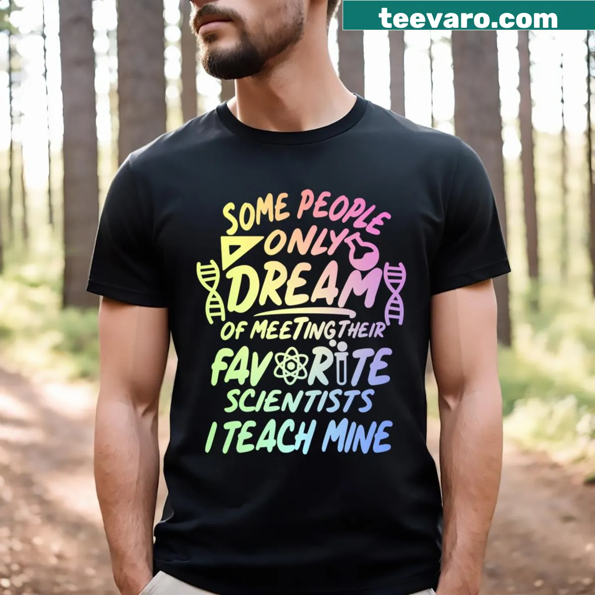 T-shirt with the phrase 'Science Teacher' proudly displayed — on a men's t-shirt
