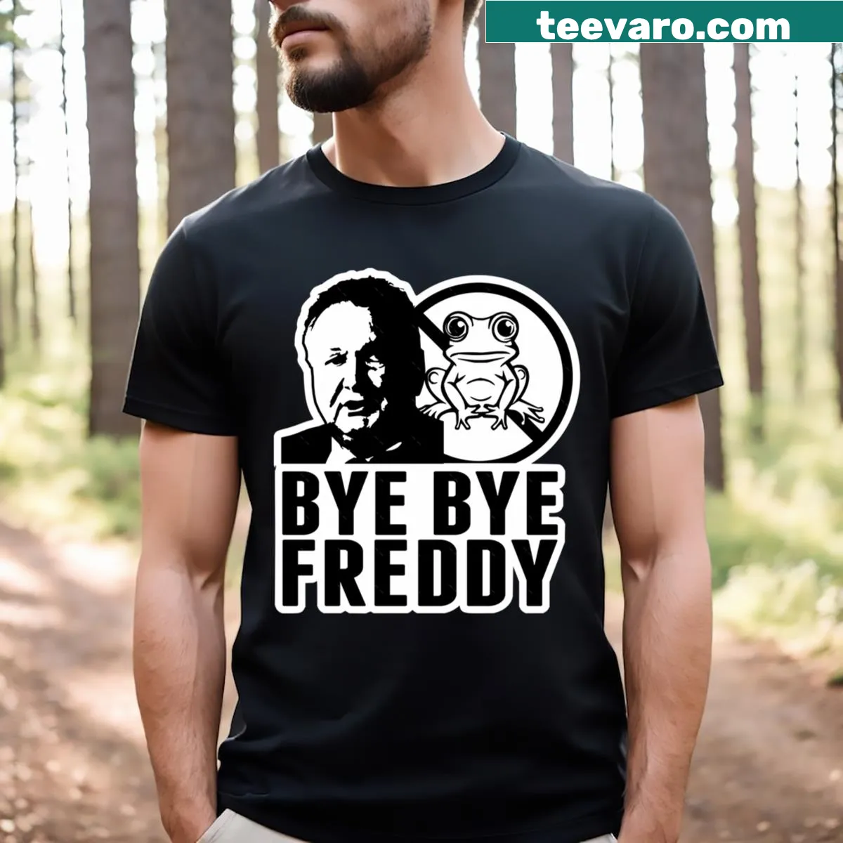 T-shirt with text 'Bye Bye Freddy The Frog' referencing NZ politics. — on a men's t-shirt
