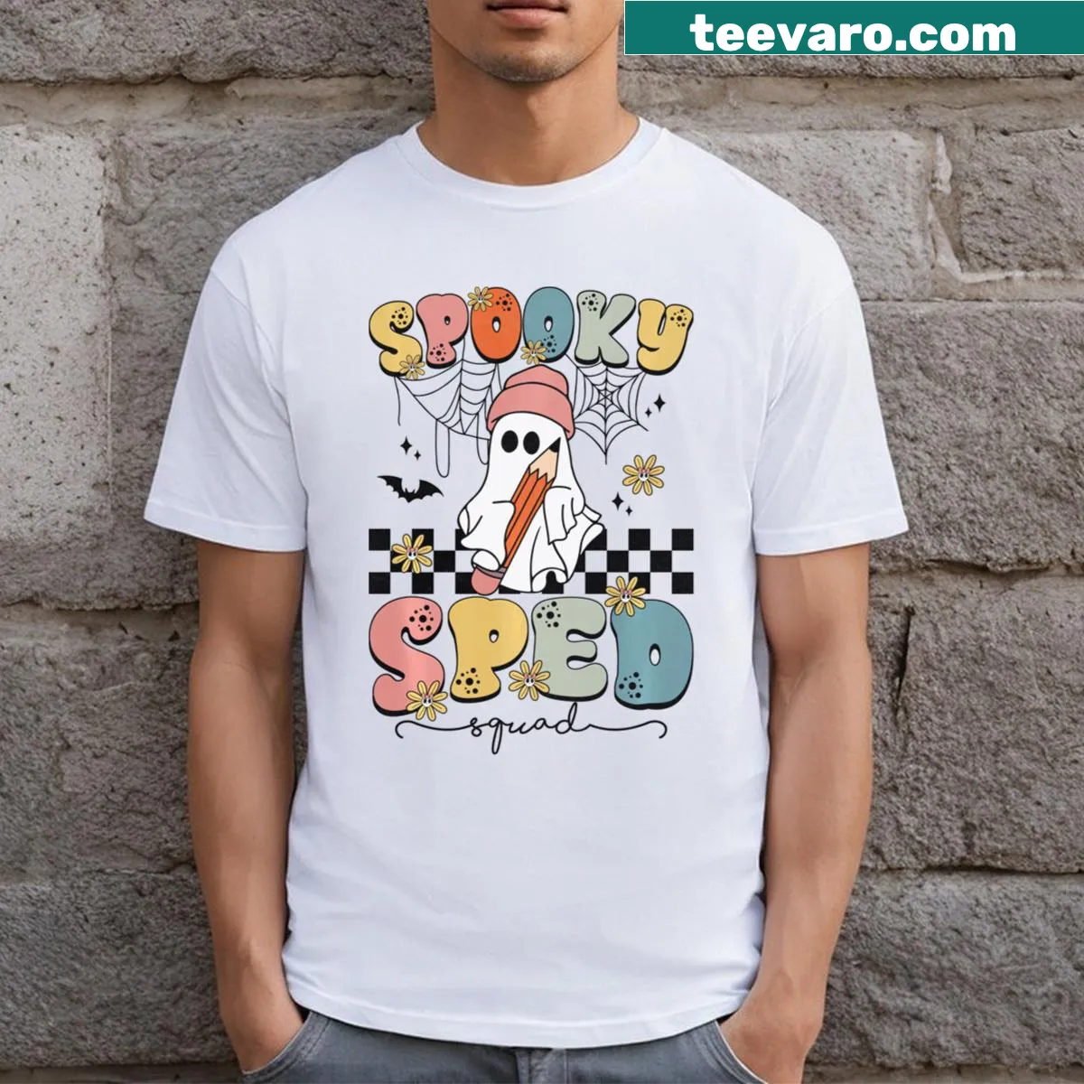 Floral ghost Halloween t-shirt for special education teachers — on a men's t-shirt