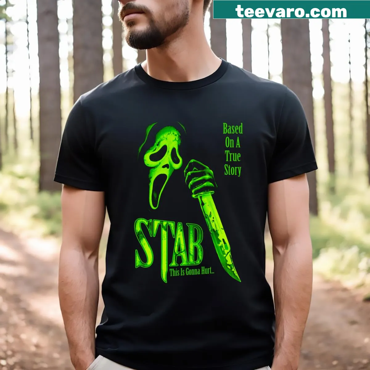 Scream movie-themed Halloween t-shirt with edgy graphics — on a men's t-shirt