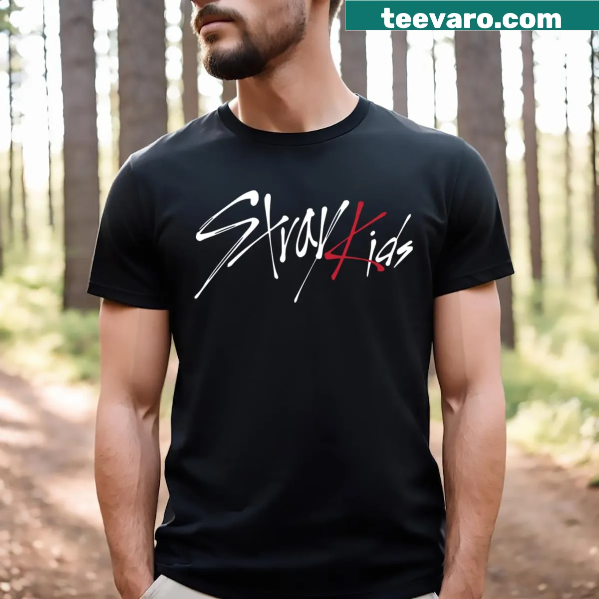 Classic white t-shirt with Stray Kids logo for fans — on a men's t-shirt