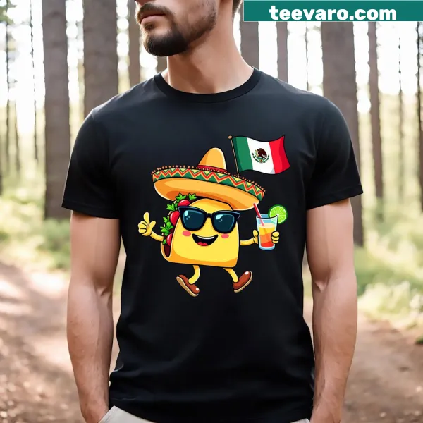 Taco graphic with elements of the Mexican flag on a festive T-shirt.