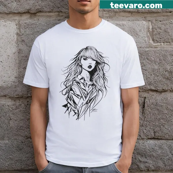 Fashion illustration t-shirt showcasing Taylor Swift's style evolution