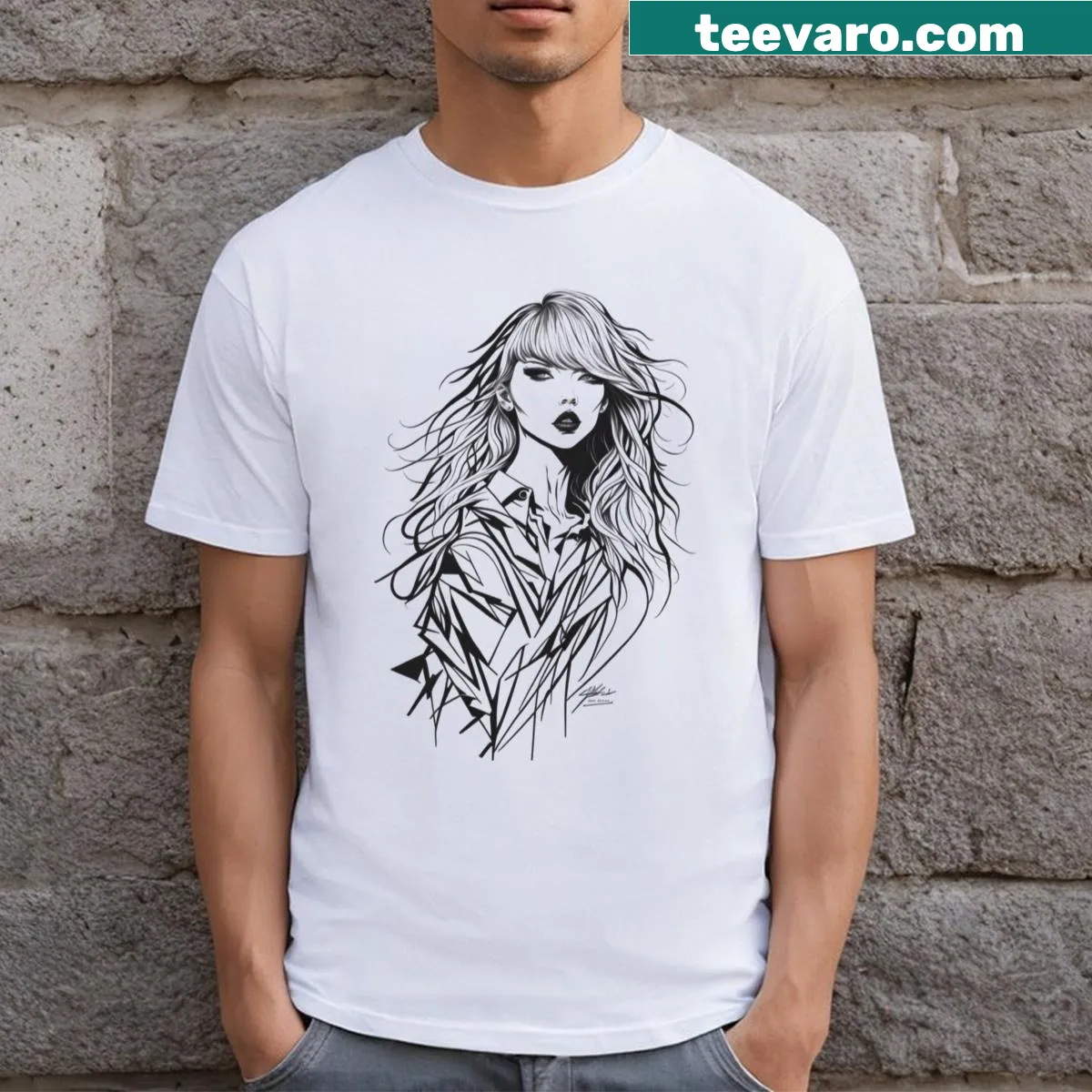 Fashion illustration t-shirt showcasing Taylor Swift's style evolution — on a men's t-shirt